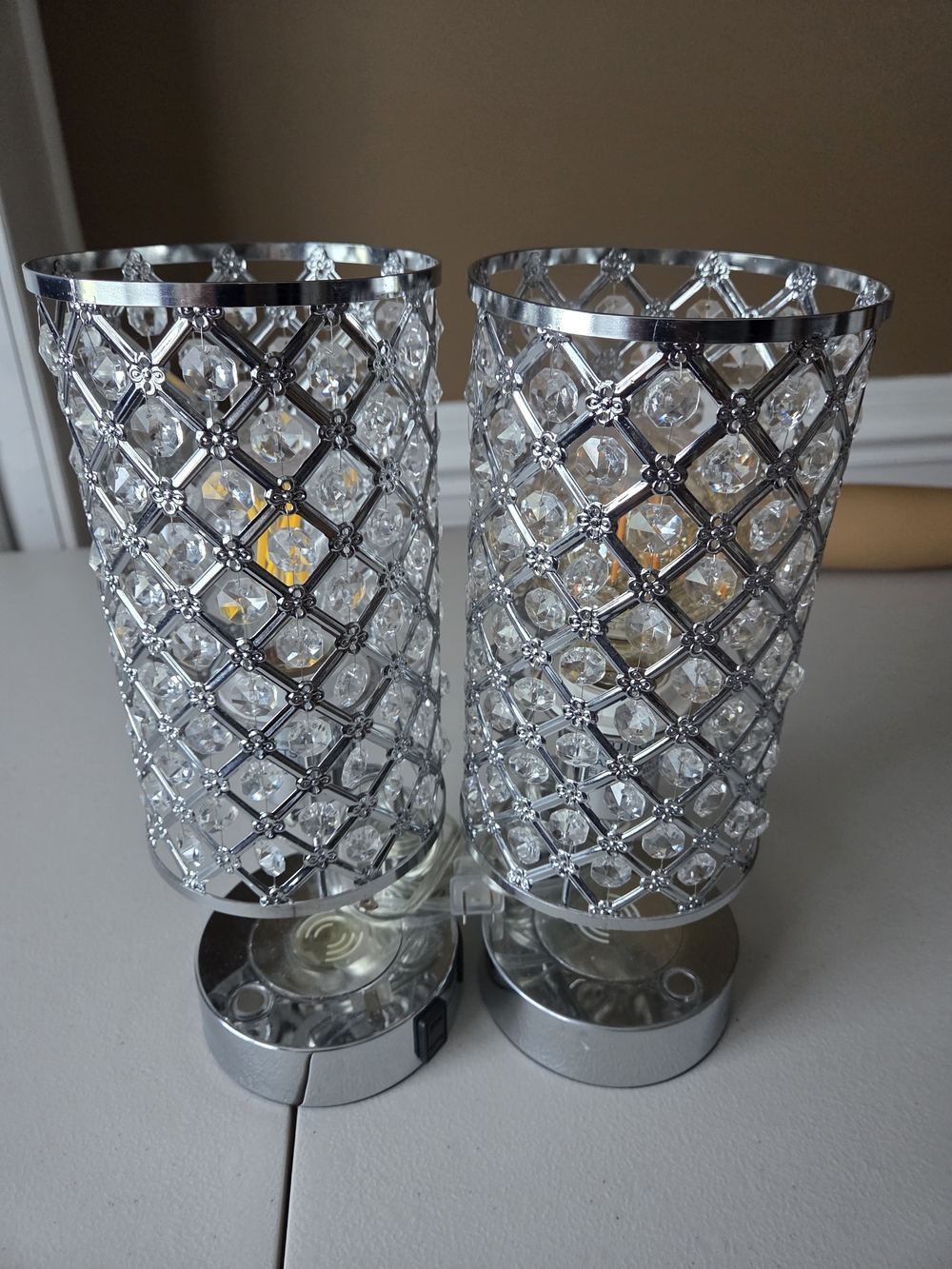 Crystal Mesh Table Lamps - Silver -